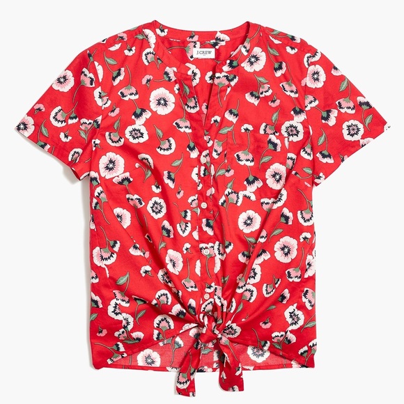 J Crew tie-front foral button down blouse - Picture 1 of 14